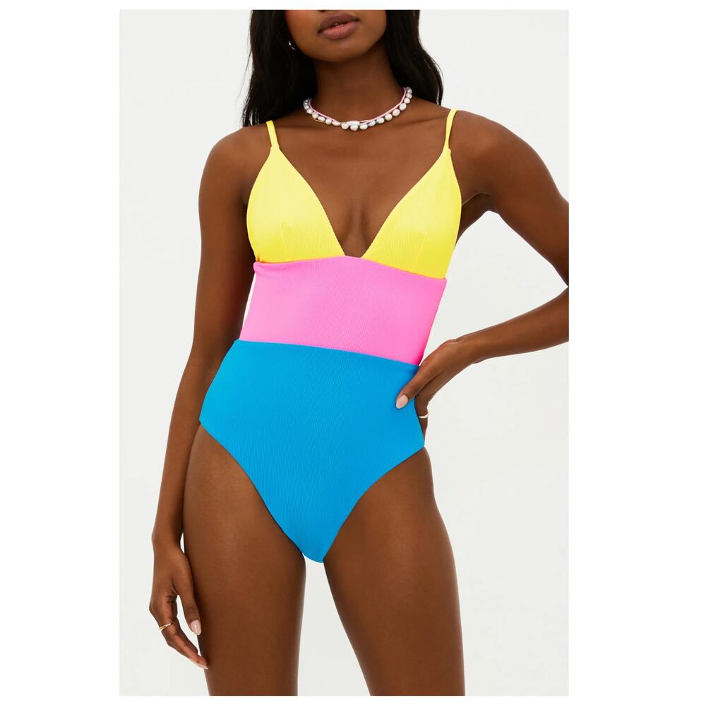 Beach Riot Wren Rib Colorblock One-Piece Swimsuit Size XL